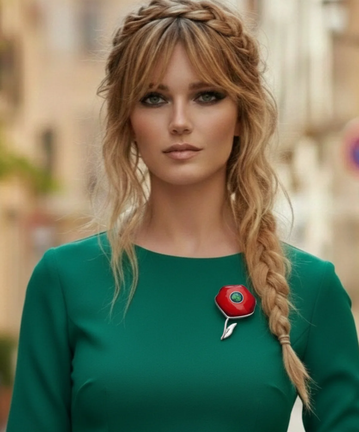ვერცხლის ბროში წითელი მინანქრით